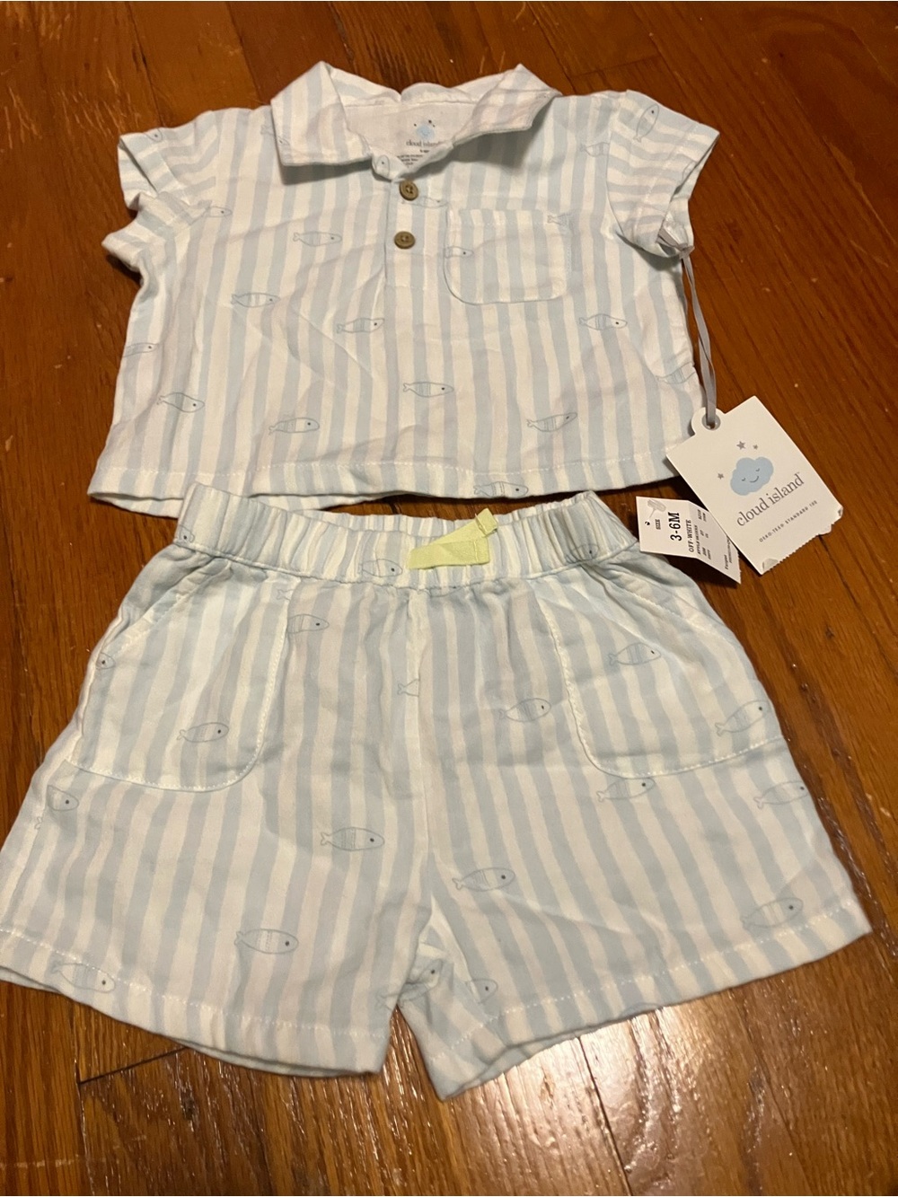 cloud island Pale Blue & White Striped Shorts Set